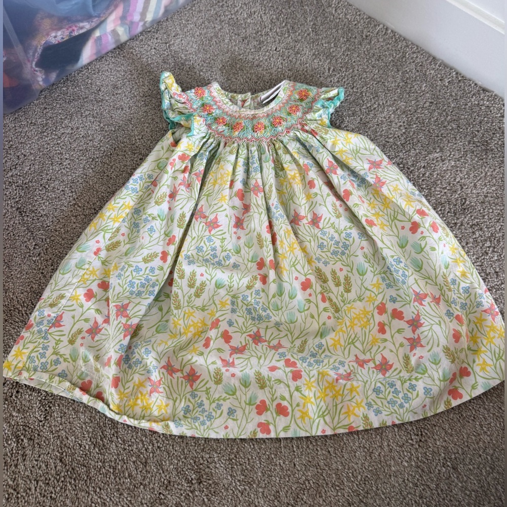 Shrimp & Grits Floral embroidered sleeveless dress size 12 month